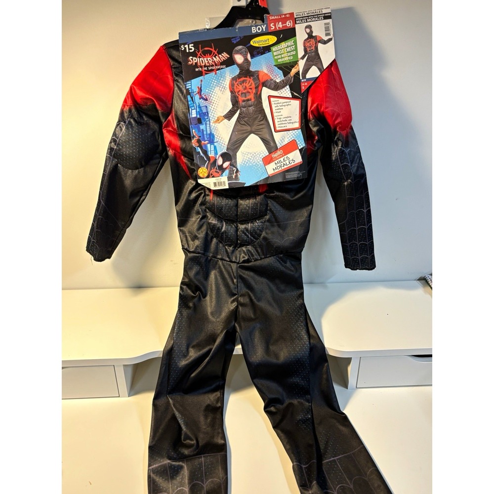 Walmart Spider-Man Miles Morales Kids Costume Boys Size S 4-6 NO MASK Black Red